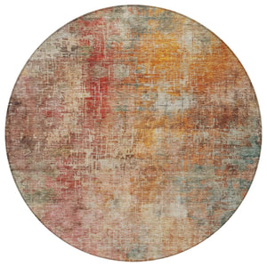 Homeroots 3' Tan Copper And Terra Cotta Abstract Washable Area Rug For Indoor And Outdoor Spaces, Durable Design 8' Round Polyester 606118