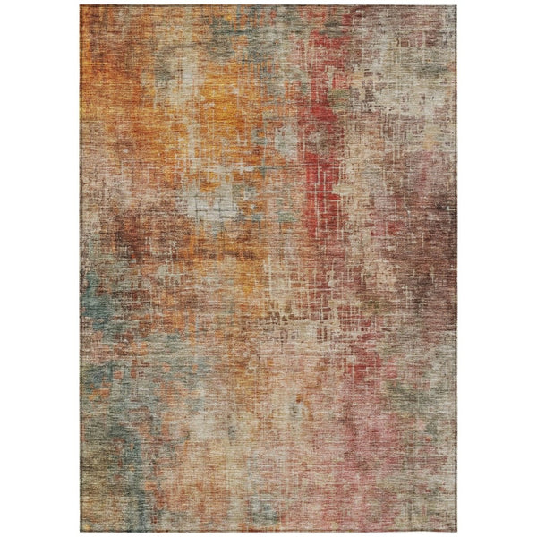 HomeRoots 5' Abstract Tan Copper and Terra Cotta Washable Area Rug for Indoor and Outdoor Spaces, Durable Style 8' X 10' 606119