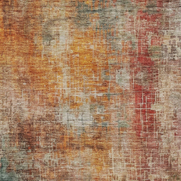 Homeroots 3' Tan Copper And Terra Cotta Abstract Washable Area Rug For Indoor And Outdoor Spaces, Durable Design 8' X 10' Polyester 606119