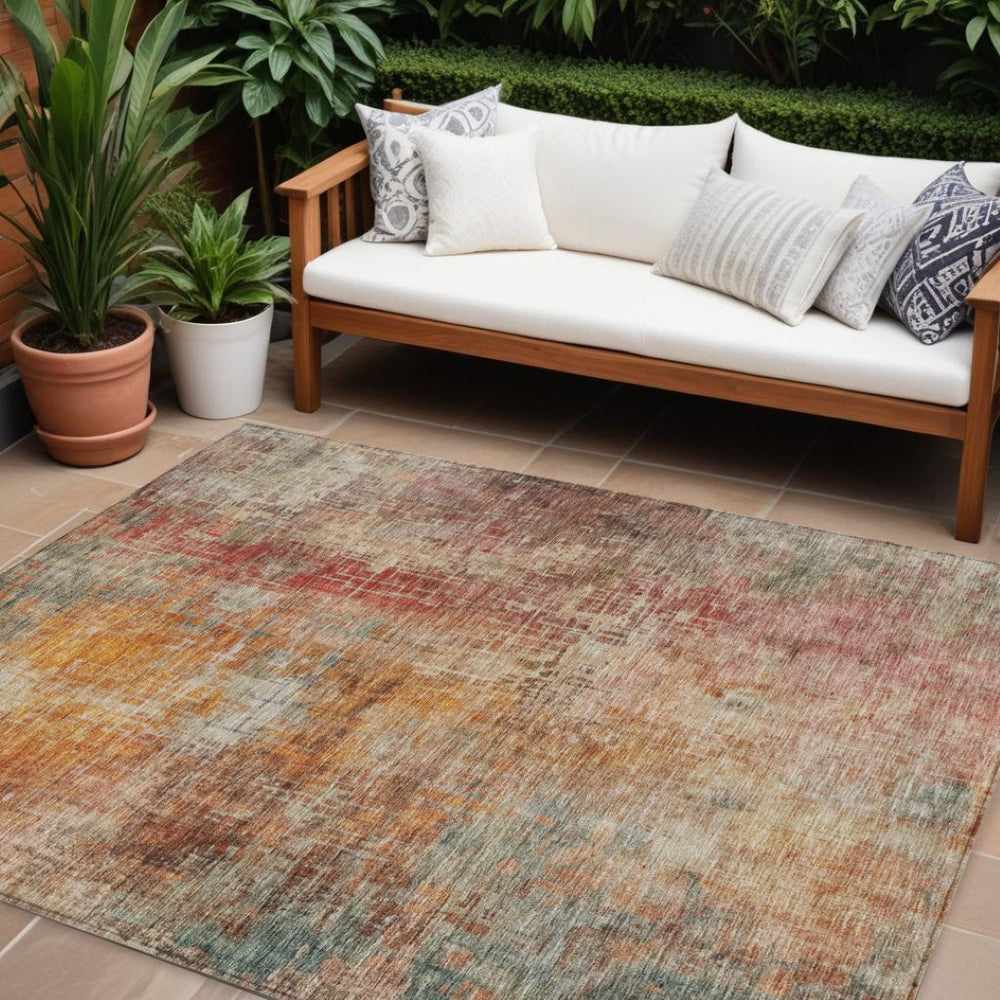 HomeRoots 9' X 12' Abstract Washable Area Rug in Tan, Copper & Terra Cotta - Stylish, Durable Indoor/Outdoor Decor 606120