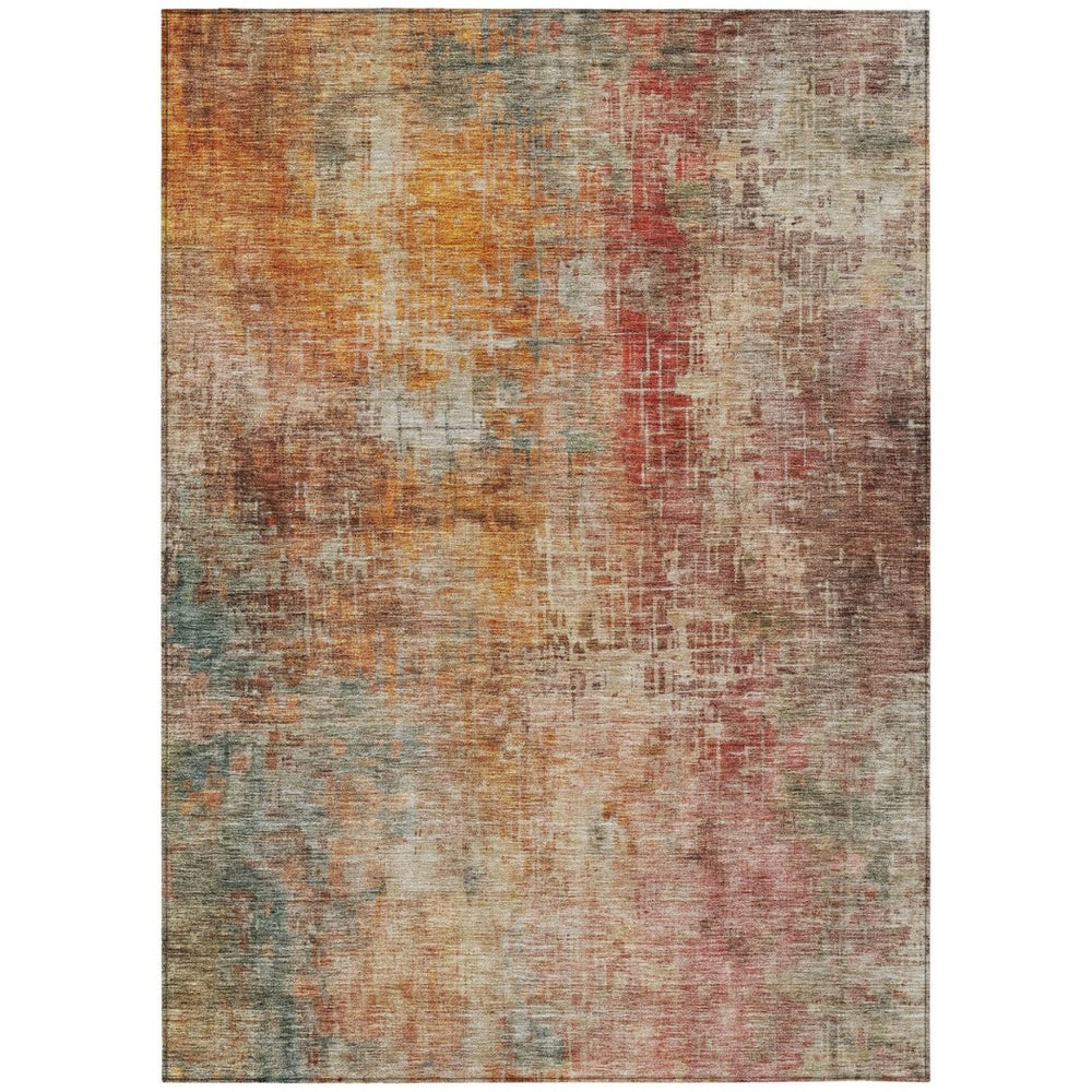 HomeRoots 9' X 12' Abstract Washable Area Rug in Tan, Copper & Terra Cotta - Stylish, Durable Indoor/Outdoor Decor 606120