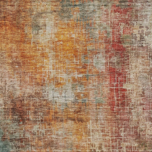 Homeroots 3' Tan Copper And Terra Cotta Abstract Washable Area Rug For Indoor And Outdoor Spaces, Durable Design 9' X 12' Polyester 606120