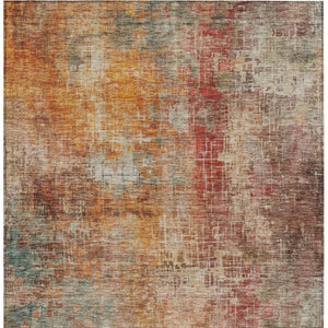 Homeroots 3' Tan Copper And Terra Cotta Abstract Washable Area Rug For Indoor And Outdoor Spaces, Durable Design 10' X 14' Polyester 606121