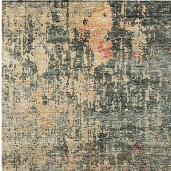 Homeroots 3' Stylish Sage Gray And Pink Abstract Washable Area Rug For Indoor And Outdoor Spaces, Durable Design 3' X 5' Polyester 606122