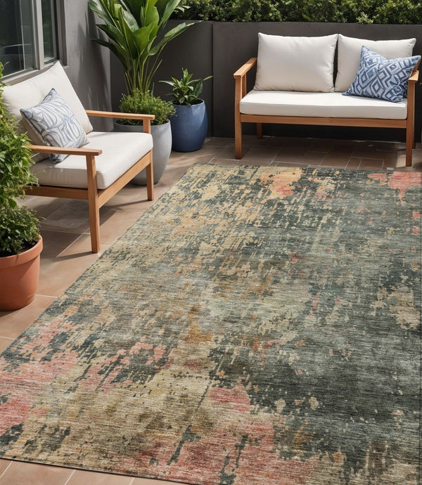Homeroots 3' Stylish Sage Gray And Pink Abstract Washable Area Rug For Indoor And Outdoor Spaces, Durable Design 5' X 8' Polyester 606123