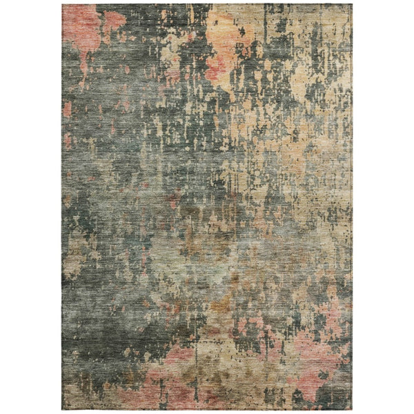 Homeroots 3' Stylish Sage Gray And Pink Abstract Washable Area Rug For Indoor And Outdoor Spaces, Durable Design 5' X 8' Polyester 606123