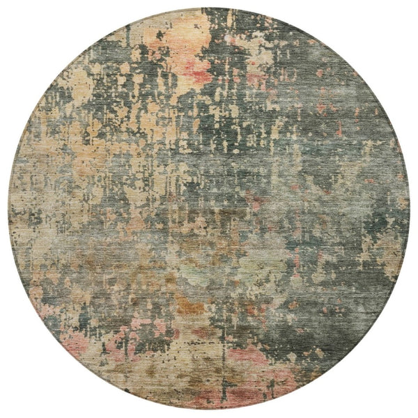 HomeRoots 5' Sage Gray and Pink Abstract Area Rug - Stylish, Washable, Indoor-Outdoor Design for Any Space 8' Round 606124