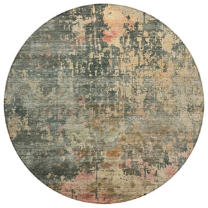 Homeroots 3' Stylish Sage Gray And Pink Abstract Washable Area Rug For Indoor And Outdoor Spaces, Durable Design 8' Round Polyester 606124