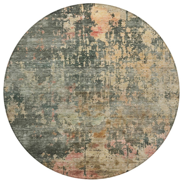 Homeroots 3' Stylish Sage Gray And Pink Abstract Washable Area Rug For Indoor And Outdoor Spaces, Durable Design 8' Round Polyester 606124