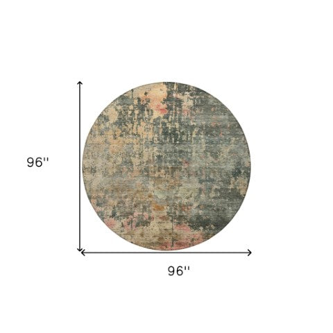 Homeroots 3' Stylish Sage Gray And Pink Abstract Washable Area Rug For Indoor And Outdoor Spaces, Durable Design 8' Round Polyester 606124