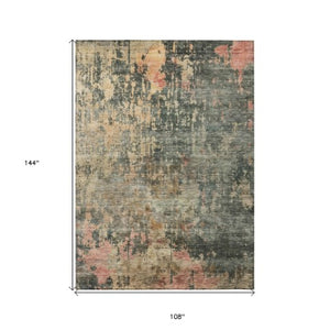 Homeroots 3' Stylish Sage Gray And Pink Abstract Washable Area Rug For Indoor And Outdoor Spaces, Durable Design 9' X 12' Polyester 606126