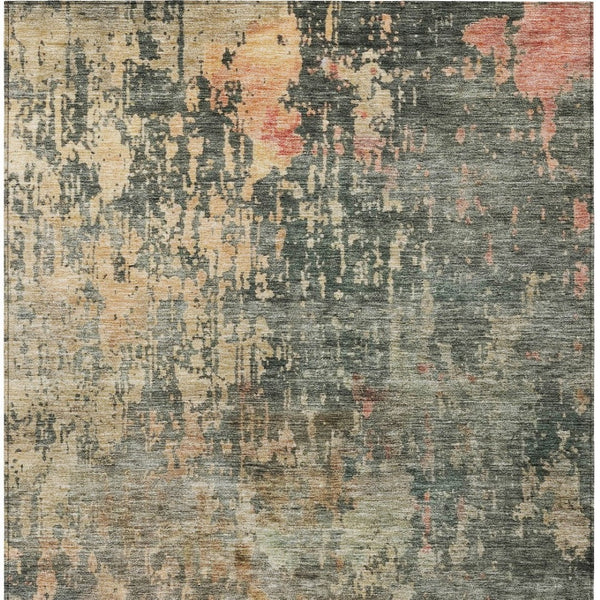 Homeroots 3' Stylish Sage Gray And Pink Abstract Washable Area Rug For Indoor And Outdoor Spaces, Durable Design 10' X 14' Polyester 606127