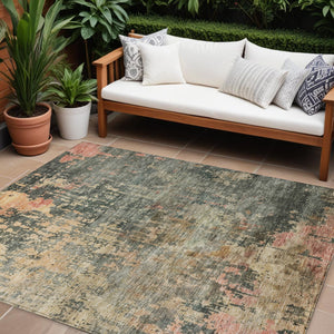 Homeroots 3' Stylish Sage Gray And Pink Abstract Washable Area Rug For Indoor And Outdoor Spaces, Durable Design 10' X 14' Polyester 606127