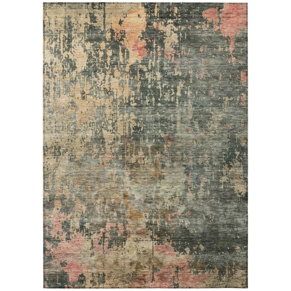 HomeRoots 5' Sage Gray and Pink Abstract Area Rug - Stylish, Washable, Indoor-Outdoor Design for Any Space 10' X 14' 606127