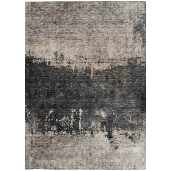 Homeroots 3' Taupe And Charcoal Abstract Washable Area Rug - Stylish, Durable Design For Indoor And Outdoor Use 3' X 5' Polyester 606128