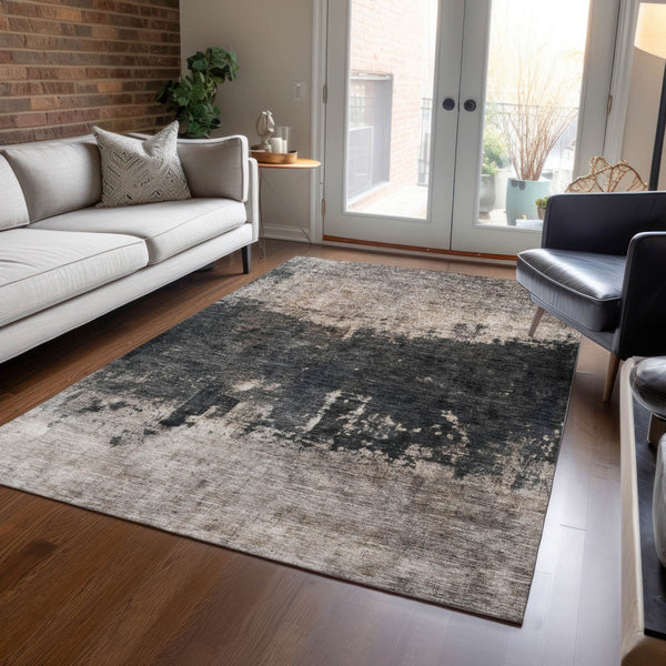Homeroots 3' Taupe And Charcoal Abstract Washable Area Rug - Stylish, Durable Design For Indoor And Outdoor Use 3' X 5' Polyester 606128