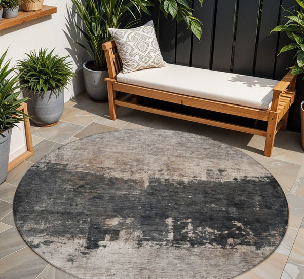 Homeroots 3' Taupe And Charcoal Abstract Washable Area Rug - Stylish, Durable Design For Indoor And Outdoor Use 8' Round Polyester 606130