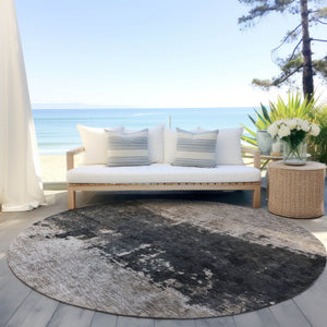 Homeroots 3' Taupe And Charcoal Abstract Washable Area Rug - Stylish, Durable Design For Indoor And Outdoor Use 8' Round Polyester 606130