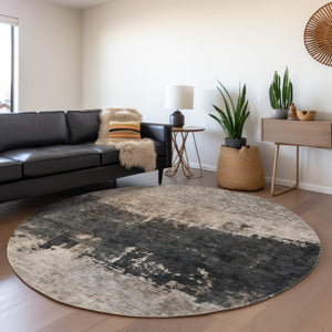 Homeroots 3' Taupe And Charcoal Abstract Washable Area Rug - Stylish, Durable Design For Indoor And Outdoor Use 8' Round Polyester 606130