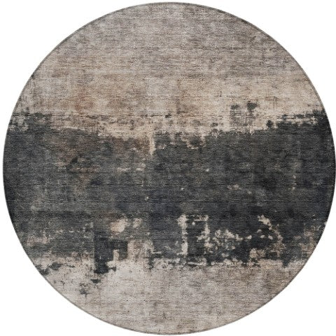 Homeroots 3' Taupe And Charcoal Abstract Washable Area Rug - Stylish, Durable Design For Indoor And Outdoor Use 8' Round Polyester 606130