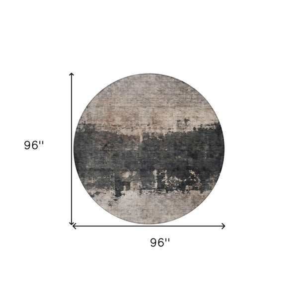 Homeroots 3' Taupe And Charcoal Abstract Washable Area Rug - Stylish, Durable Design For Indoor And Outdoor Use 8' Round Polyester 606130
