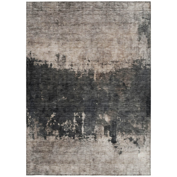 Homeroots 3' Taupe And Charcoal Abstract Washable Area Rug - Stylish, Durable Design For Indoor And Outdoor Use 8' X 10' Polyester 606131