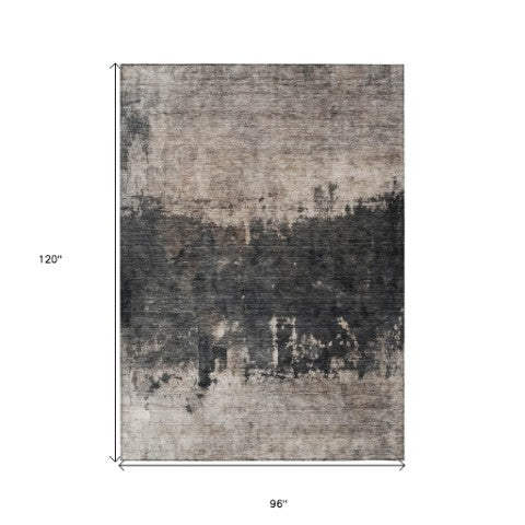 Homeroots 3' Taupe And Charcoal Abstract Washable Area Rug - Stylish, Durable Design For Indoor And Outdoor Use 8' X 10' Polyester 606131