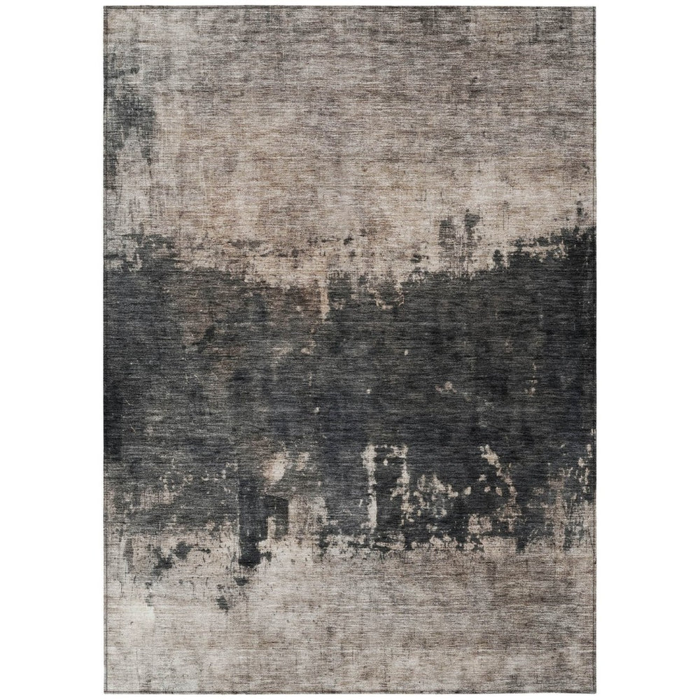 HomeRoots 9' X 12' Abstract Washable Taupe & Charcoal Area Rug - Stylish, Durable, Perfect for Indoor/Outdoor Use 606132