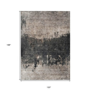 Homeroots 3' Taupe And Charcoal Abstract Washable Area Rug - Stylish, Durable Design For Indoor And Outdoor Use 10' X 14' Polyester 606133