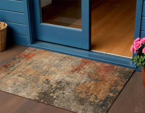 Homeroots 3' Khaki Brown And Copper Abstract Washable Area Rug For Indoor Or Outdoor Spaces, Durable Design 3' X 5' Polyester 606134