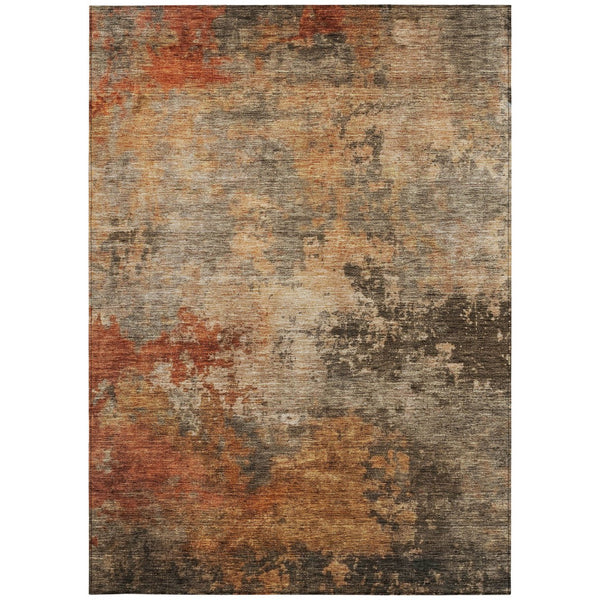 Homeroots 3' Khaki Brown And Copper Abstract Washable Area Rug For Indoor Or Outdoor Spaces, Durable Design 5' X 8' Polyester 606135