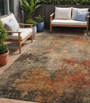 Homeroots 3' Khaki Brown And Copper Abstract Washable Area Rug For Indoor Or Outdoor Spaces, Durable Design 5' X 8' Polyester 606135