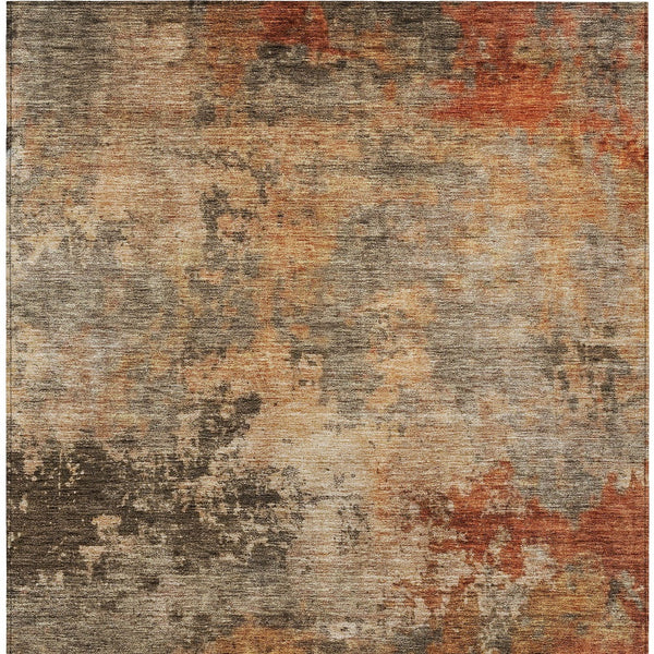 Homeroots 3' Khaki Brown And Copper Abstract Washable Area Rug For Indoor Or Outdoor Spaces, Durable Design 5' X 8' Polyester 606135