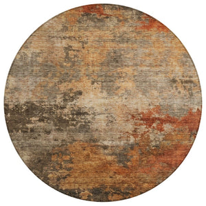 HomeRoots 5' Khaki Brown and Copper Abstract Area Rug - Durable, Washable, Stylish Indoor/Outdoor Design 8' Round 606136