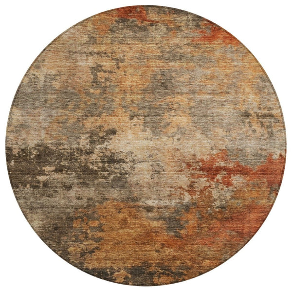 HomeRoots 5' Khaki Brown and Copper Abstract Area Rug - Durable, Washable, Stylish Indoor/Outdoor Design 8' Round 606136