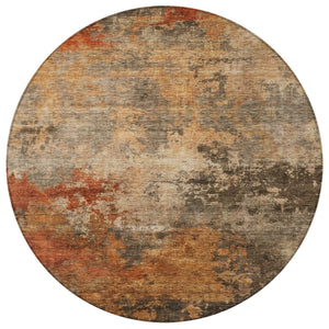 Homeroots 3' Khaki Brown And Copper Abstract Washable Area Rug For Indoor Or Outdoor Spaces, Durable Design 8' Round Polyester 606136