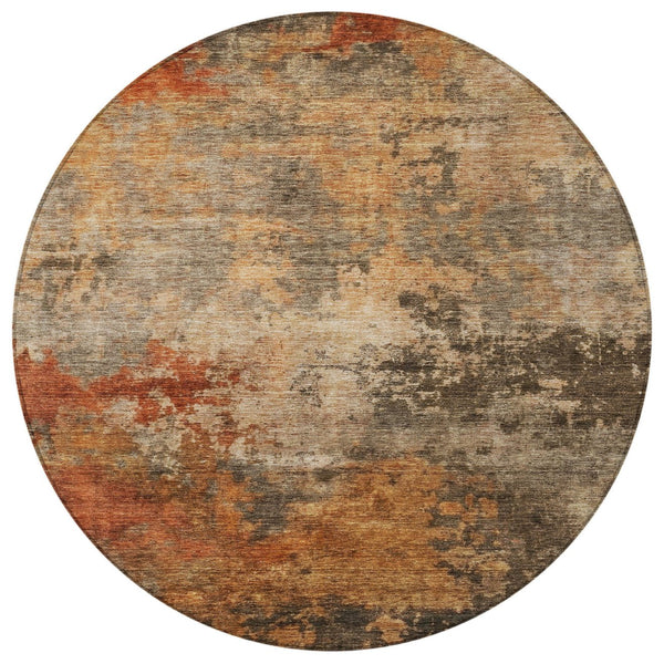 Homeroots 3' Khaki Brown And Copper Abstract Washable Area Rug For Indoor Or Outdoor Spaces, Durable Design 8' Round Polyester 606136