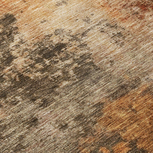 Homeroots 3' Khaki Brown And Copper Abstract Washable Area Rug For Indoor Or Outdoor Spaces, Durable Design 8' Round Polyester 606136