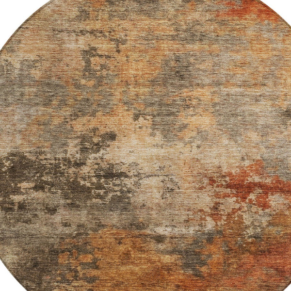Homeroots 3' Khaki Brown And Copper Abstract Washable Area Rug For Indoor Or Outdoor Spaces, Durable Design 8' Round Polyester 606136