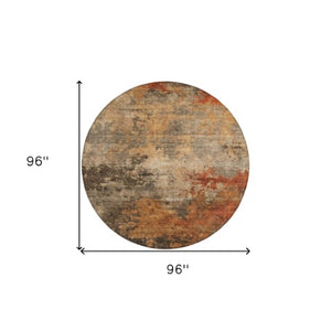 Homeroots 3' Khaki Brown And Copper Abstract Washable Area Rug For Indoor Or Outdoor Spaces, Durable Design 8' Round Polyester 606136
