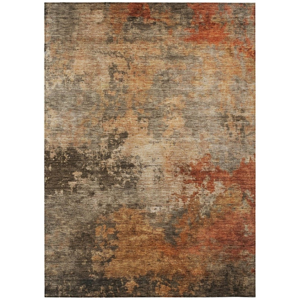HomeRoots 5' Khaki Brown and Copper Abstract Area Rug - Durable, Washable, Stylish Indoor/Outdoor Design 8' X 10' 606137