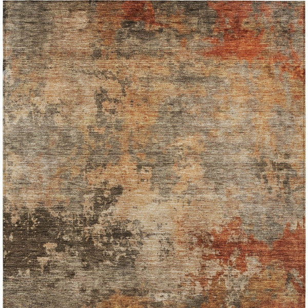 Homeroots 3' Khaki Brown And Copper Abstract Washable Area Rug For Indoor Or Outdoor Spaces, Durable Design 9' X 12' Polyester 606138