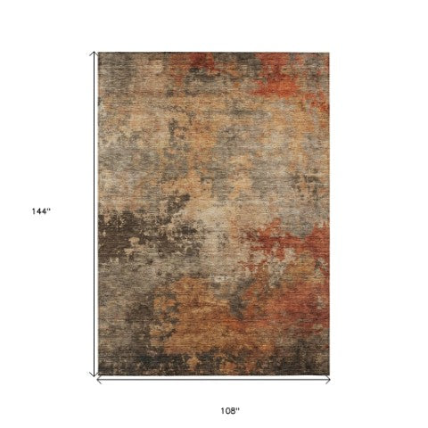 Homeroots 3' Khaki Brown And Copper Abstract Washable Area Rug For Indoor Or Outdoor Spaces, Durable Design 9' X 12' Polyester 606138