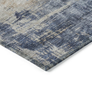 Homeroots 3' Denim Blue And Tan Abstract Washable Area Rug - Stylish, Durably Designed For Indoor And Outdoor Use 3' X 5' Polyester 606140
