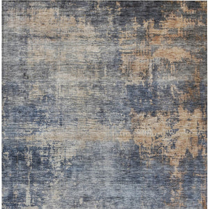 Homeroots 3' Denim Blue And Tan Abstract Washable Area Rug - Stylish, Durably Designed For Indoor And Outdoor Use 3' X 5' Polyester 606140