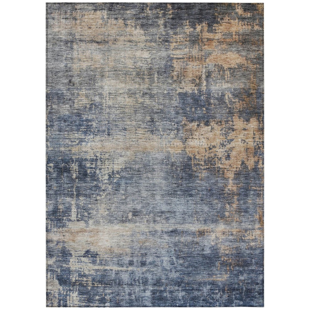 HomeRoots 5' Denim Blue and Tan Washable Area Rug – Stylish, Durable Design for Indoor and Outdoor Spaces 5' X 8' 606141
