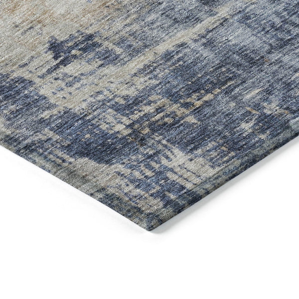 Homeroots 3' Denim Blue And Tan Abstract Washable Area Rug - Stylish, Durably Designed For Indoor And Outdoor Use 5' X 8' Polyester 606141