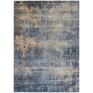 Homeroots 3' Denim Blue And Tan Abstract Washable Area Rug - Stylish, Durably Designed For Indoor And Outdoor Use 5' X 8' Polyester 606141