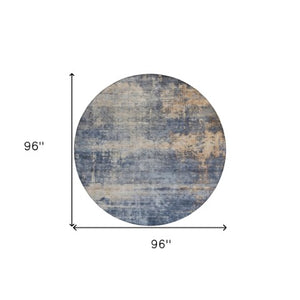 Homeroots 3' Denim Blue And Tan Abstract Washable Area Rug - Stylish, Durably Designed For Indoor And Outdoor Use 8' Round Polyester 606142