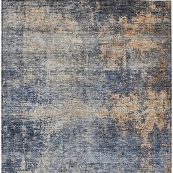 Homeroots 3' Denim Blue And Tan Abstract Washable Area Rug - Stylish, Durably Designed For Indoor And Outdoor Use 8' X 10' Polyester 606143